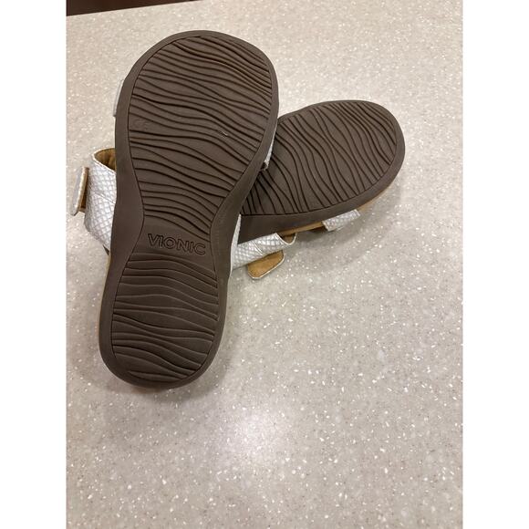 Vionic Skylar Women Size 7 White Leather Faux Snakeskin Slip On Sandals Slides - Picture 2 of 6